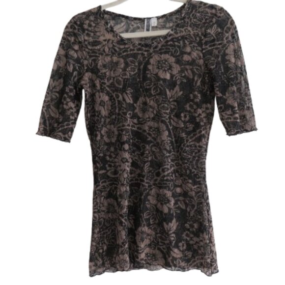 BKE BUCKLE Black Mesh Lace Sheer Floral Y2K Top Goth Whimsigoth - Size M - Picture 1 of 14